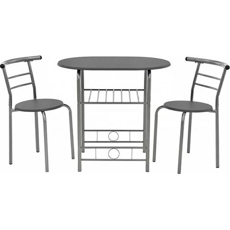 Hobag – Ensemble 3 pièces table et 4 chaises MDF – Design moderne – Idéal pour petites cuisines et salles à manger – Couleur gris