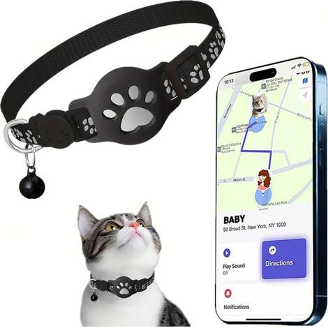 Collier GPS Chat, Traceur GPS Chat Tracker, Compatible avec Goo- gle Find My, sans Carte SIM, sans Abonnement Mensuel, Imperméable et Durable, Localisation Temps Réel (White, Android) (1/5)