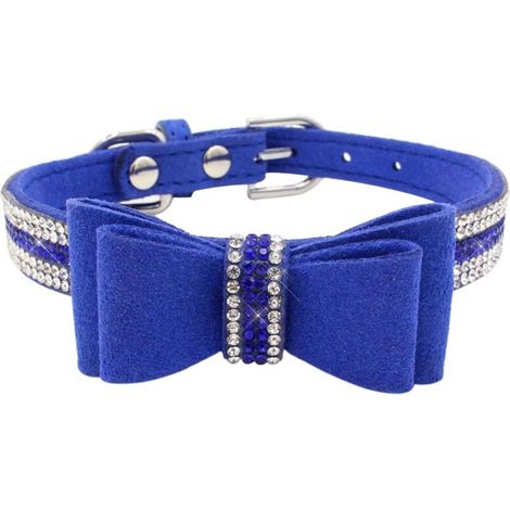 Collier de chien doux noeuds papillon (bleu XS)-