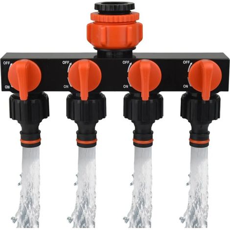 (Répartiteur 4 voies - 1 pièce) Répartiteur d'eau 4 voies, filetage standard européen 1" vers 3/4" vers 1/2", raccords et vannes pour l'arrosage automatique de jardin (1/4)