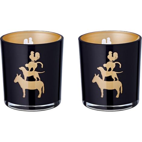 Lot de 2 Photophores en Verre Noir Design Animaux Musiciens pour Bougie Chauffe-Plat H8 cm - PANGIVO (1/5)