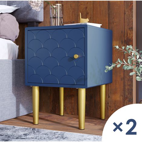 MEUBLIV 2er-Set Nachttische Marineblau 35x35x51 cm – Tür mit Schuppenmuster (1/5)
