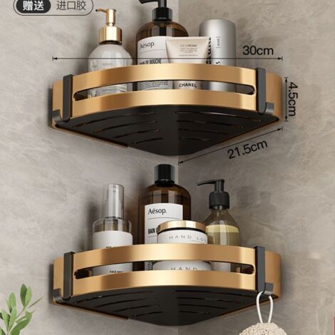 Lot de 2 Etagère de Douche d'angle sans Perçage Etagère Salle de Bain Adhésif Acier Inoxydable Triangle Panier Rangement pour Shampoing Savon avec Crochets (1/5)