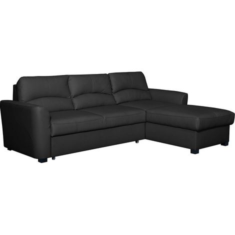 Canapé d'angle convertible en cuir de luxe italien , 5 places LUGANO, noir, angle droit (1/5)