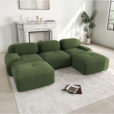 Sofá esquinero modular verde en pana sin estructura con espuma 32D, base antideslizante y brazos curvos (1/5)