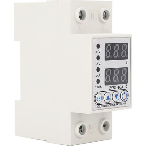 Dispositif de protection contre les surtensions et les sous-tensions avec réarmement automatique et affichage numérique, pour applications domestiques et hôtelières (2P, 220 V CA, 63 A). (1/5)