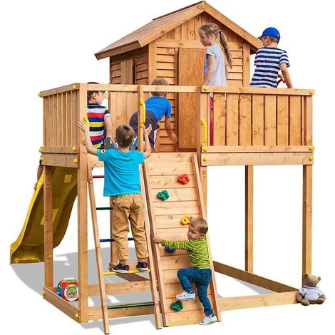 Casetta in legno bambini con scivolo Fungoo STEP ON MySIDE gioco in legno per giardino