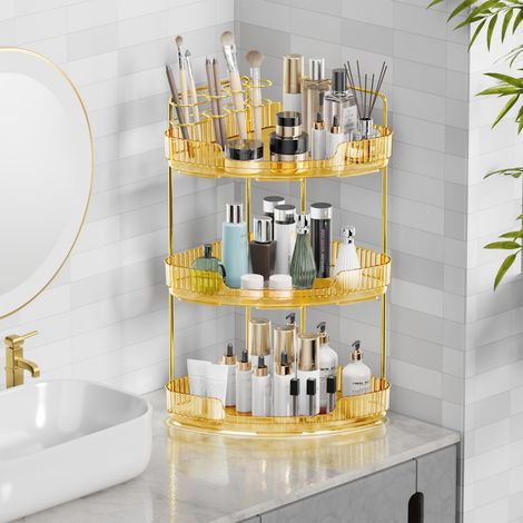 Étagère d'angle à 3 niveaux pour comptoir de salle de bain, outils – Étagère en acrylique pour salle de bain, commode, cuisine (doré) (1/5)