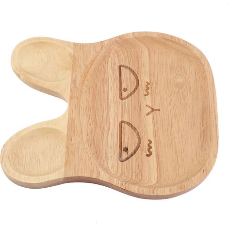 Holzteller für Kinder, Dessert- und Snacktablett, niedliches Hasenmotiv, Holzgeschirr für Kinder 2 (1/5)