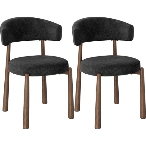 WOLTU Lot de 2 Chaises de Salle à Manger, Tissu en Chenille, Cadre Métallique Aspect Noyer, Siège Rembourré épais, Noir (1/5)