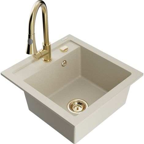 Mexen Vito lavello in granito a 1 vasca con miscelatore da cucina Elia, beige - 6503-69-670101-50 (1/5)