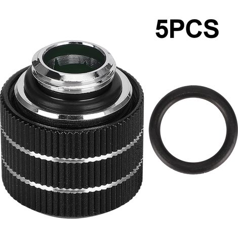 5 Pièces Raccords pour Tuyau Refroidissement Eau HYGKN B14MM Mâle G1/4 Argent Noir Rouge Bleu avec Joint Étanchéité (Noir) (1/5)