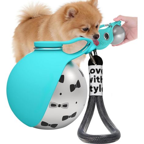 Gourde pour Chien 285ml,Gamelle Étanche avec Bol Pliable en Silicone,Gourde Chien Promenade et Randonnée,Portable et Léger (Bleu)