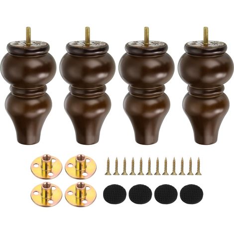 Pieds de Meuble en Bois de 6 Pouces, Lot de 4 Pieds de Remplacement en Bois pour Canapé avec Vis de Montage, pour Armoires, Canapés, Commodes, Chaises, Tables, Couleur Marron Foncé (1/5)
