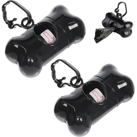 2 Pièces Distributeur sac a crottes chien, avec Laisse Clip, 2 Rouleau Sacs pour Déjections Canines, Noir (1/5)