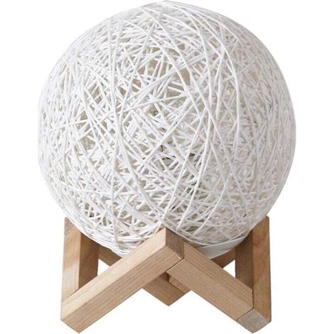 Lampe de chevet LED en rotin et bois, rechargeable par USB. La lampe de table de chambre utilise une source de lumière LED, la lumière est douce. (1/4)