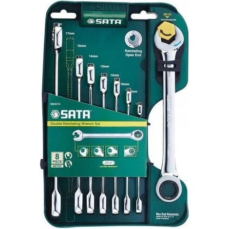 SATA ST08007ASJ de Set di cricchetti doppi metrici, 8 pezzi con misure (8, 10, 12, 13, 14, 15, 17, 19 mm) (1/3)