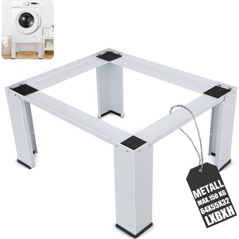 Waschmaschinen Sockel, Waschmaschinen Untergestell 64 x 54.5 x 32 (LxBxH), Waschmaschine Unterschrank Trockner Sockel aus Stahl Stabiler Rutschfesten Podest für Kühlschrank Gefrierschrank Bis 150kg