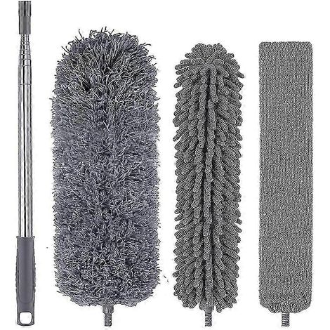 Ensemble de 4 plumeaux en microfibre avec tige d'extension de 30 à 110 pouces, compatible avec les hauts plafonds, peut être utilisé pour nettoyer les toiles d'araignée, les stores, les meubles et les (1/5)