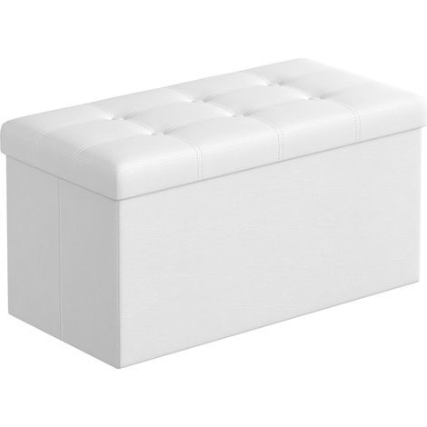 Banc de Rangement Pliable, Bout de lit, Volume 80 L, Charge 300 kg, Revêtement en PVC, pour Salon, Chambre, Entrée, LSF106, cuir, Blanc, 76 x 38 x 38 cm (1/5)