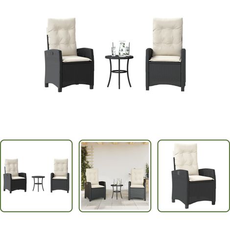 Gartentisch -  3-tlg. Bistro-Set mit Kissen Schwarz Poly Rattan (1/5)