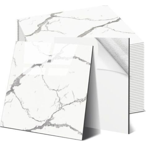 Tile Lot de 10 autocollants pour carrelage mural 30 x 30 cm, imperméables et anti-salissures, en marbre, pour cuisine, salon (44, Blanc Ivoire) (1/5)