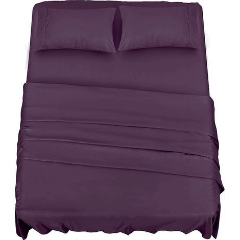 Ensemble de 4 pièces violet : 1 drap-housse 150 x 200 cm, 1 drap plat 266 x 259 cm et 2 taies d’oreiller 50 x 75 cm (1/5)