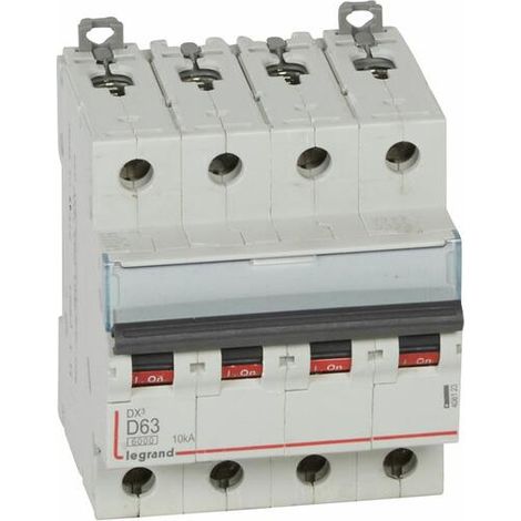 Disjoncteur DX³6000 10kA arrivée haute et départ bas à vis 4P 400 - 63A - courbe D - pour peigne HX³ traditionnel - LEGRAND