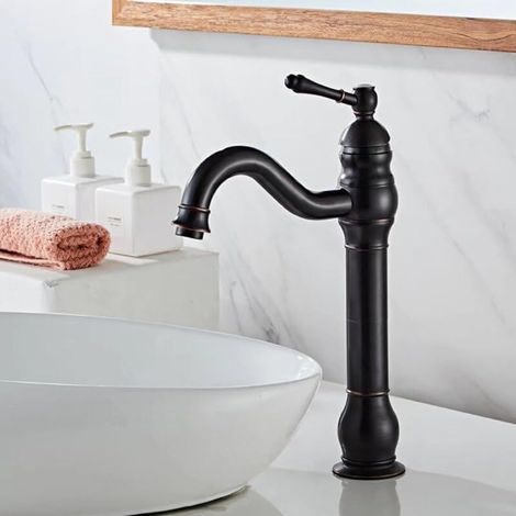 Robinet de lavabo encastré en laiton antique, mitigeur eau chaude/eau froide, robinet de salle de bain, robinet de salle de bain noir (1/5)