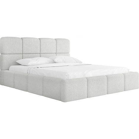 Polsterbett 160x200 mit Bettkasten und Lattenrost – Graues Bett mit hohem Kopfteil, Boucle oder Samt Stoff – Modernes Doppelbett mit Stauraum – Bettgestell, ohne Matratze – Tivio – Grau
