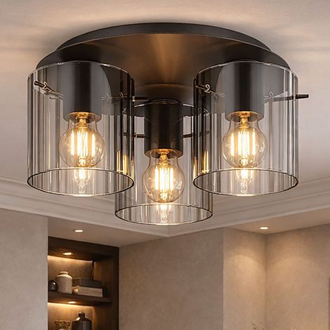 LED Deckenleuchte Deckenlampe Esstischleuchte Wohnzimmerlampe 3 Flammig Rauchglas, Metall grau, 3x 7W, 3x 806lm, warmweiß, DxH 37x20 cm