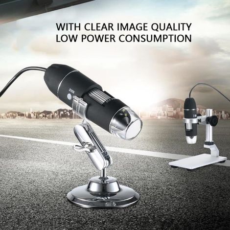 Microscope numérique USB 1000X 2MP haute qualité avec 8 LED et support en métal - CUQUE (1/4)