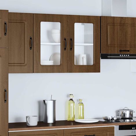 vidaXL Armoire murale de cuisine et porte en verre Kalmar chêne marron (1/5)