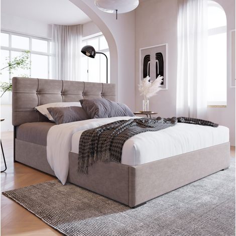 Einzelbett 90x200 cm hellgrau aus Samt und Massivholz mit verstellbarem Kopfteil und Stauraum (1/5)