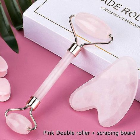 2-teiliges Set Gesichtsmassagegerät, Nackenroller, Gua-Sha-Schaber, Lifting- und Faltenentfernungs-Set – Rosa B (1/5)