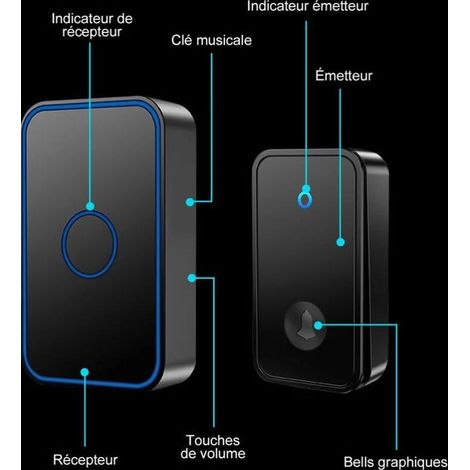Campanello senza fili, kit di campanello elettronico impermeabile con 1 ricevitore plug-in, 60 melodie per casa, ufficio, hotel (1/4)