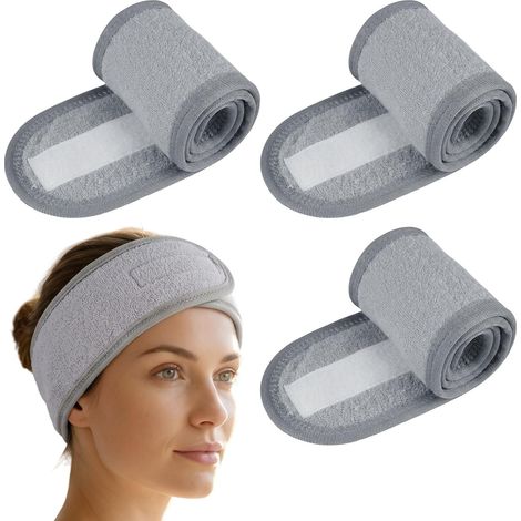 3 Pièces Bandeau Cheveux Femme, Bandeau Maquillage, Spa Headbands Bandeaus Cheveux Femme Maquillage pour Nettoyage du Visage, Maquillage, Soins du Visage, Bain, Yoga, Soins de beauté (Gris) (1/5)