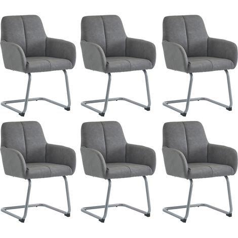 Lot de 6 chaises de salle à manger grises en microfibre avec pieds en acier incurvés (1/5)