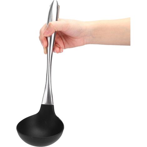 Cucchiaio da cucina in silicone con manico in acciaio inossidabile, mestolo per zuppa, utensile da cucina (1/4)
