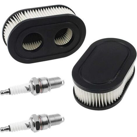 Pair Filtre à Air pour Briggs & Stratton 798452 et 5432 Pièces de Moteur Filtre à Air pour Tondeuse à Gazon 593260 avec 2 Bougies d'allumage (1/5)