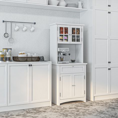 Armoire haute de rangement avec 2 placards, étagères réglables et plateau de support, MDF, 68,6 x 40 x 164 cm, blanche (1/5)