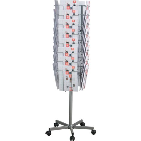 Présentoir de brochures  Ø 510 mm H1475mm argent 32 compartiments au format A4