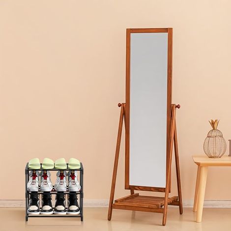 Étagère à Chaussures 3 Niveaux, Empilable Meuble Chaussure en Métal, Meuble de Rangement Chaussure, Porte Chaussures pour Entrée, Salon, Chambre, Dressing, Couloir (Noir) (1/2)