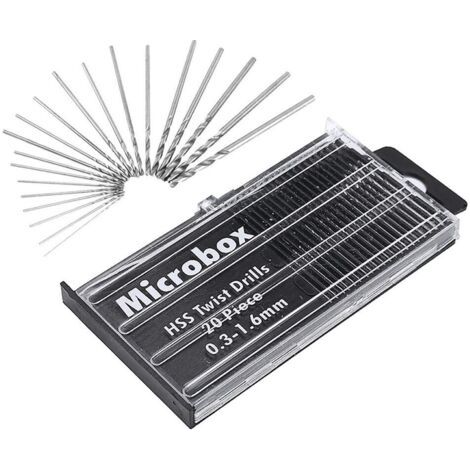 Kit de 20 mini forets hélicoïdaux HSS, ensemble de mini forets de précision, forets hélicoïdaux HSS 0,3 mm-1,6 mm, forets hélicoïdaux avec boîte pour la fabrication de modèles en bois, bricolage (1/4)