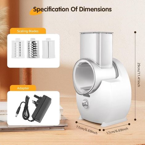 Bobypet - Râpe à fromage électrique et trancheuse à légumes 50 W - Râpe automatique avec 3 lames en acier inoxydable - Trancheuse de cuisine multifonctionnelle pour le fromage (1/4)