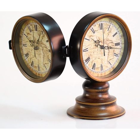Horloge de Bureau Vintage de Style Européen, Horloges de Chevet Rétro Double Face, Horloge de Table Ronde Romaine en Fer, Silencieux et Anti-tic-tac pour Chambre à Coucher Bureau Salle à Manger Bar (1/5)