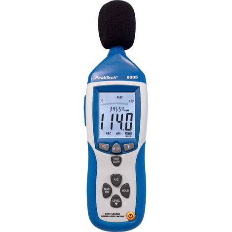 Peaktech P 8005 – Fonometro di Classe 2 con Memoria 32000 Conteggi, Calibrato, Misurazione del Livello Sonoro, Interfaccia USB, Misurazione dB, Funzione Min/Max, Uscite Ac/Dc, Display LCD - 30 dB-130 (1/4)