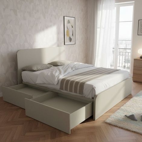 Letto matrimoniale 160x200 con cassettoni - Design italiano e montaggio facile - Ecru cappuccino (1/5)