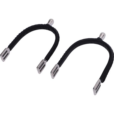 1 paire d'éperons western en acier inoxydable et cuir avec sangles pour bottes d'équitation. Accessoires d'entraînement pour cavaliers et cavalières (hommes et femmes). Taille L. (1/5)