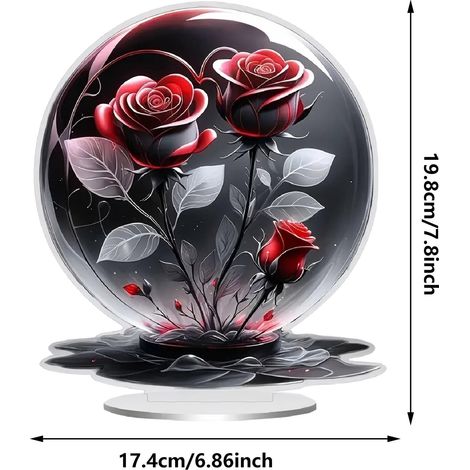 Rose 2D - Décoration Murale et de Bureau en Acrylique - Pour Salon Chambre à Coucher Décoration Festive - 1 Pièce